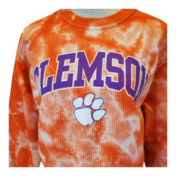 PRESSBOX SZ XL Clemson Tigers Women's Orange Tie-dye Pullover Cropped Sweatshirt - Picture 2 of 8
